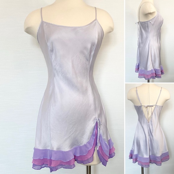 Y2K Victoria’s Secret Silk Mermaid Chiffon Ruffle Purple Slip Dress Chemise S - Picture 8 of 8